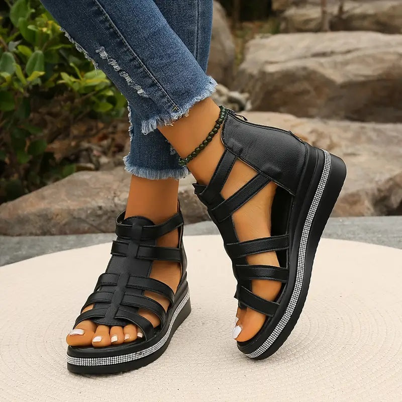 Leah | Rhinestone Comfort Chunky Platform Sandals