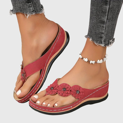 Allison | Flower Wedge-Heel Flip Flop Comfort Sandals