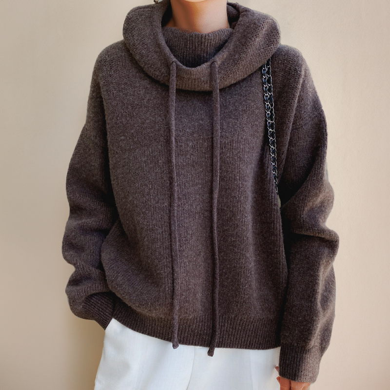 Women's Oversized Knit Jumper with Cowl Neck and Drawstring Hood