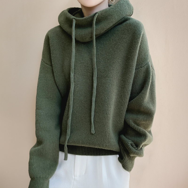 Women's Oversized Knit Jumper with Cowl Neck and Drawstring Hood