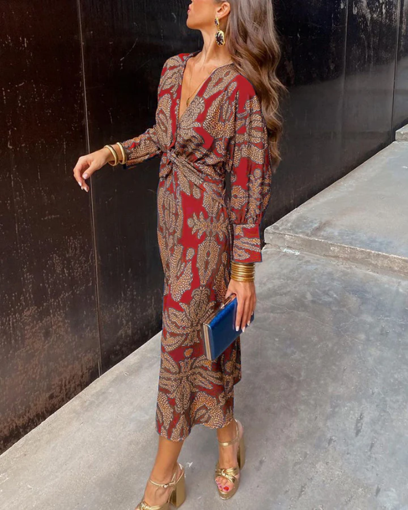 Martha | Floral Wrap Bohemian Wedding Guest Midi Dress