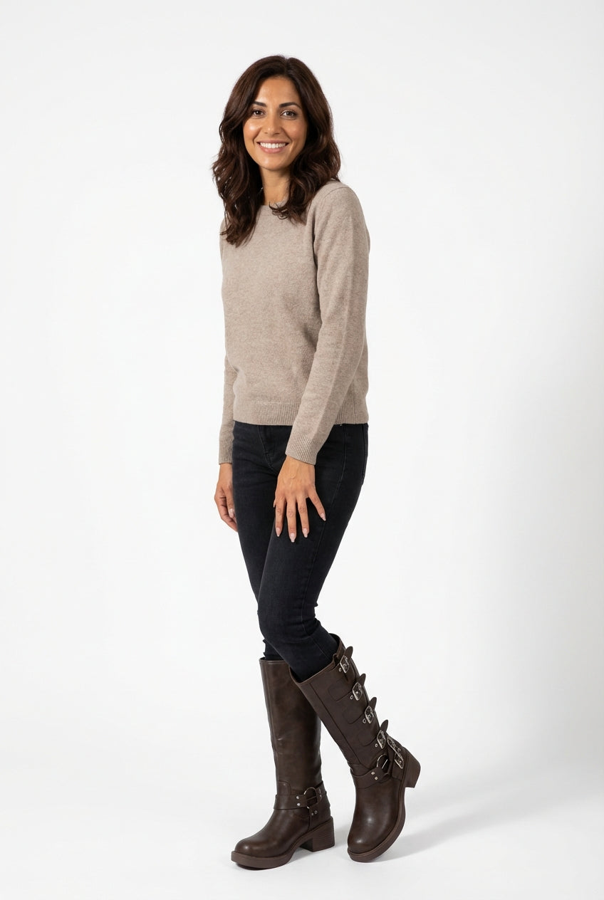 Xanthe | Dark Brown Buckle Strap Tall Biker Boots