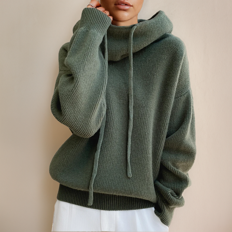Women's Oversized Knit Jumper with Cowl Neck and Drawstring Hood