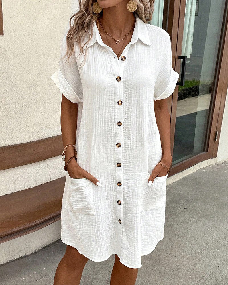 Melissa | V-neck Button Up Summer Linen T-Shirt Mini Dress