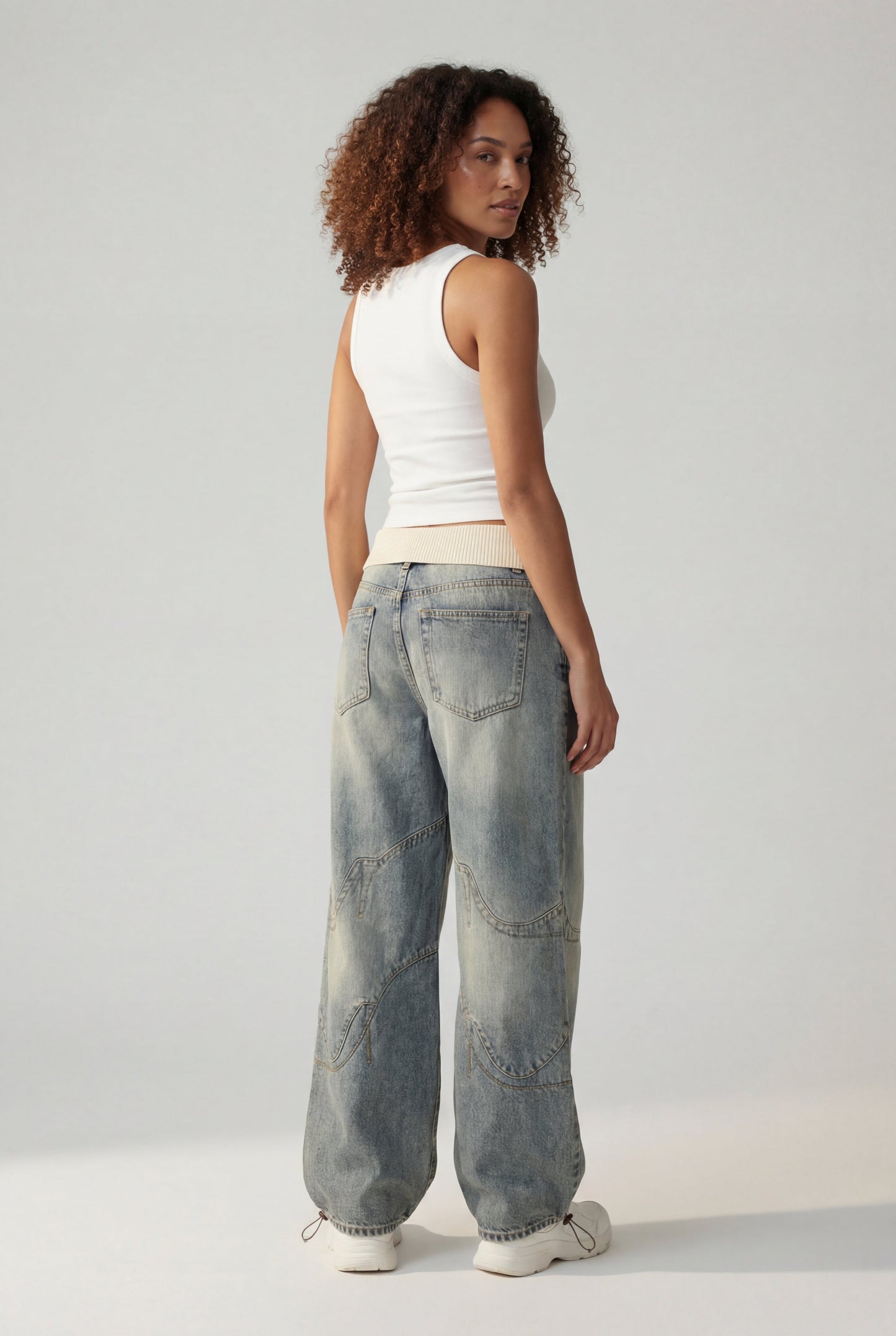 Juniper | Light Wash Baggy Wide Leg Jeans with Elastic Waistband