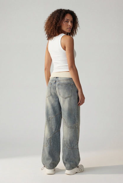 Juniper | Light Wash Baggy Wide Leg Jeans with Elastic Waistband