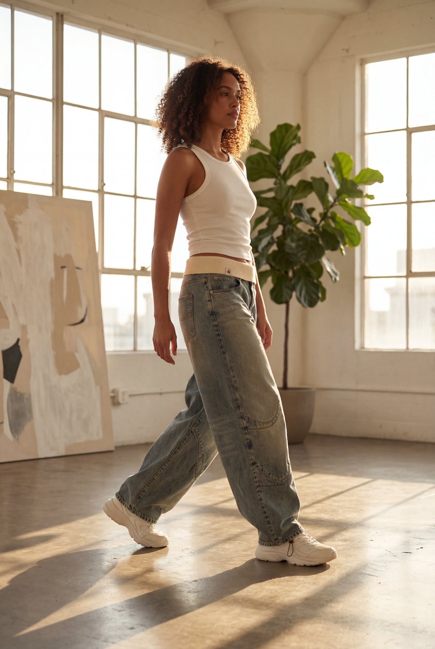 Juniper | Light Wash Baggy Wide Leg Jeans with Elastic Waistband