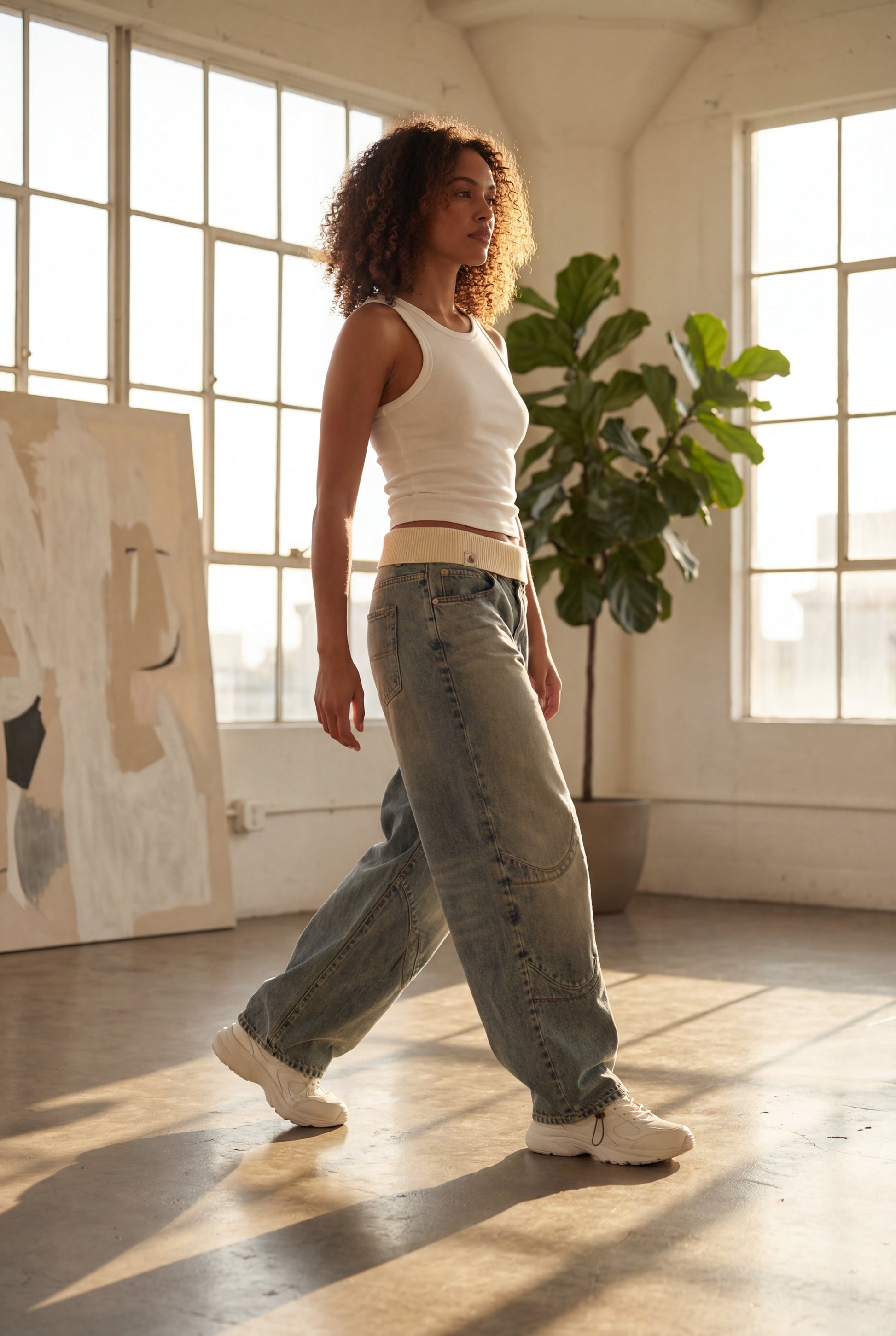 Juniper | Light Wash Baggy Wide Leg Jeans with Elastic Waistband