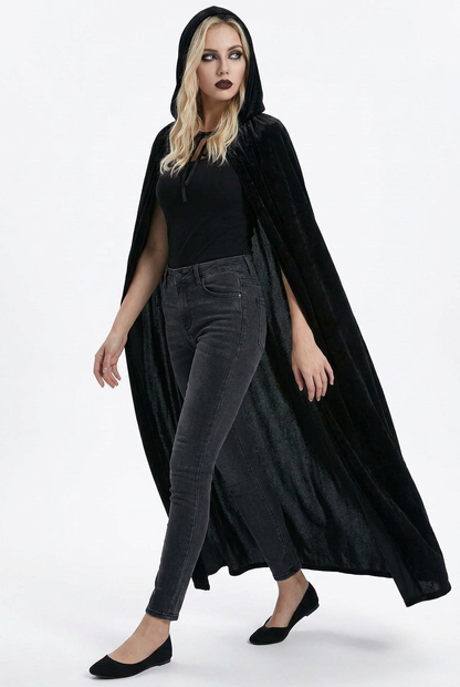 Corvin | Black Velvet Hooded Halloween Cloak