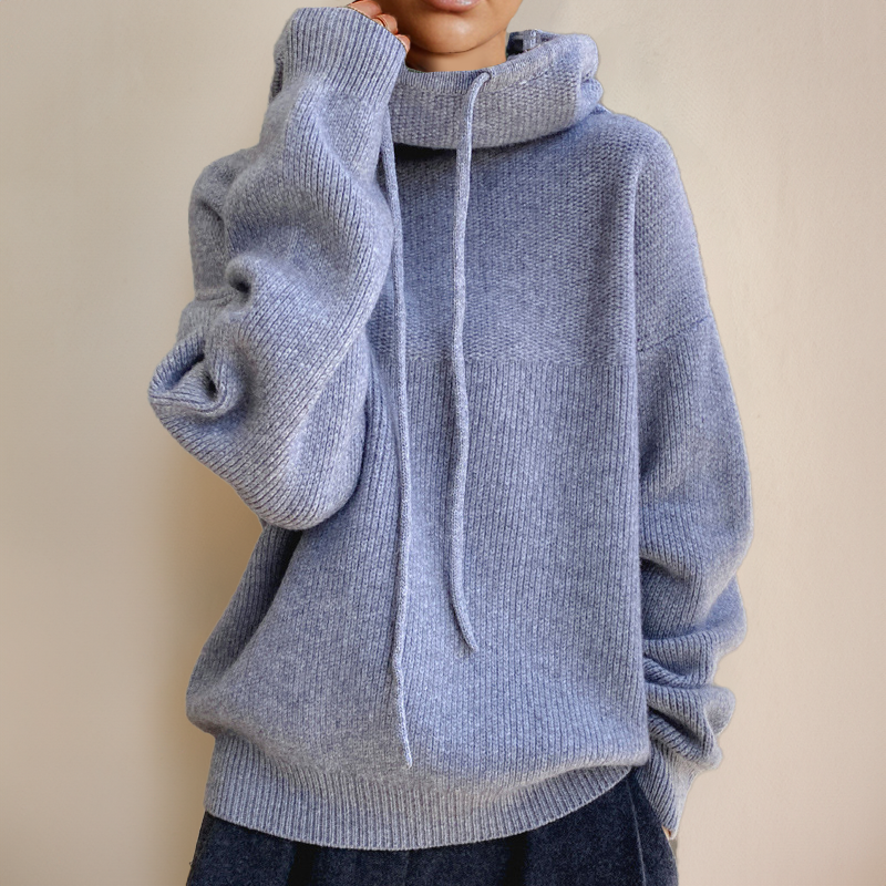 Women's Oversized Knit Jumper with Cowl Neck and Drawstring Hood