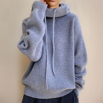 Women's Oversized Knit Jumper with Cowl Neck and Drawstring Hood