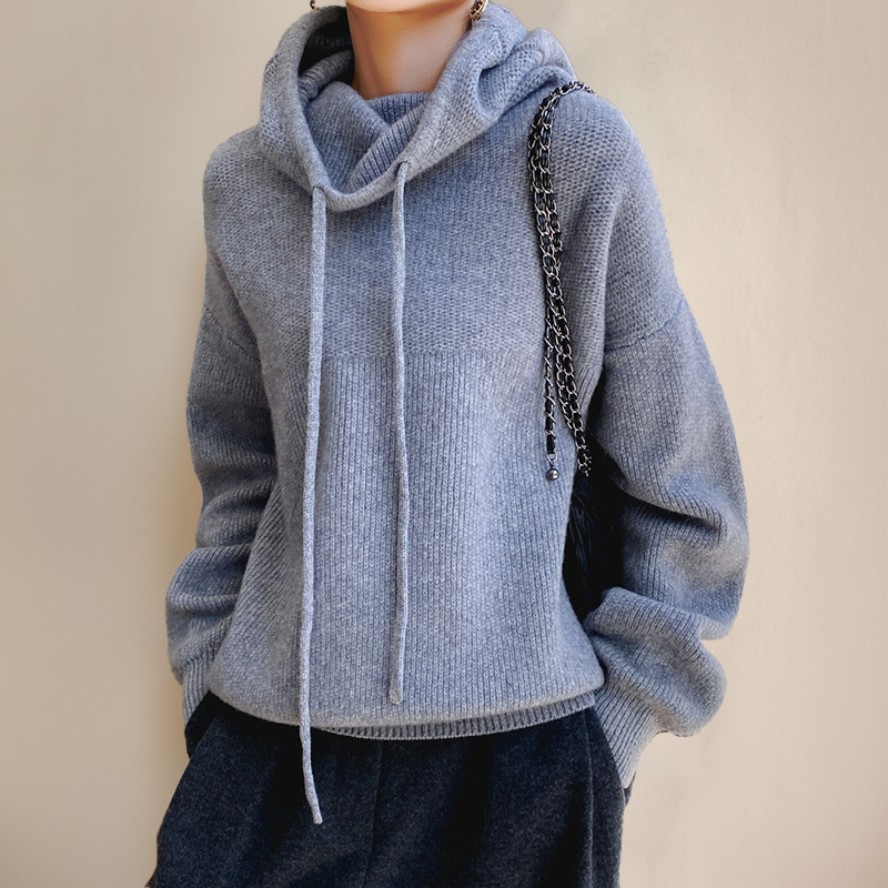 Women's Oversized Knit Jumper with Cowl Neck and Drawstring Hood