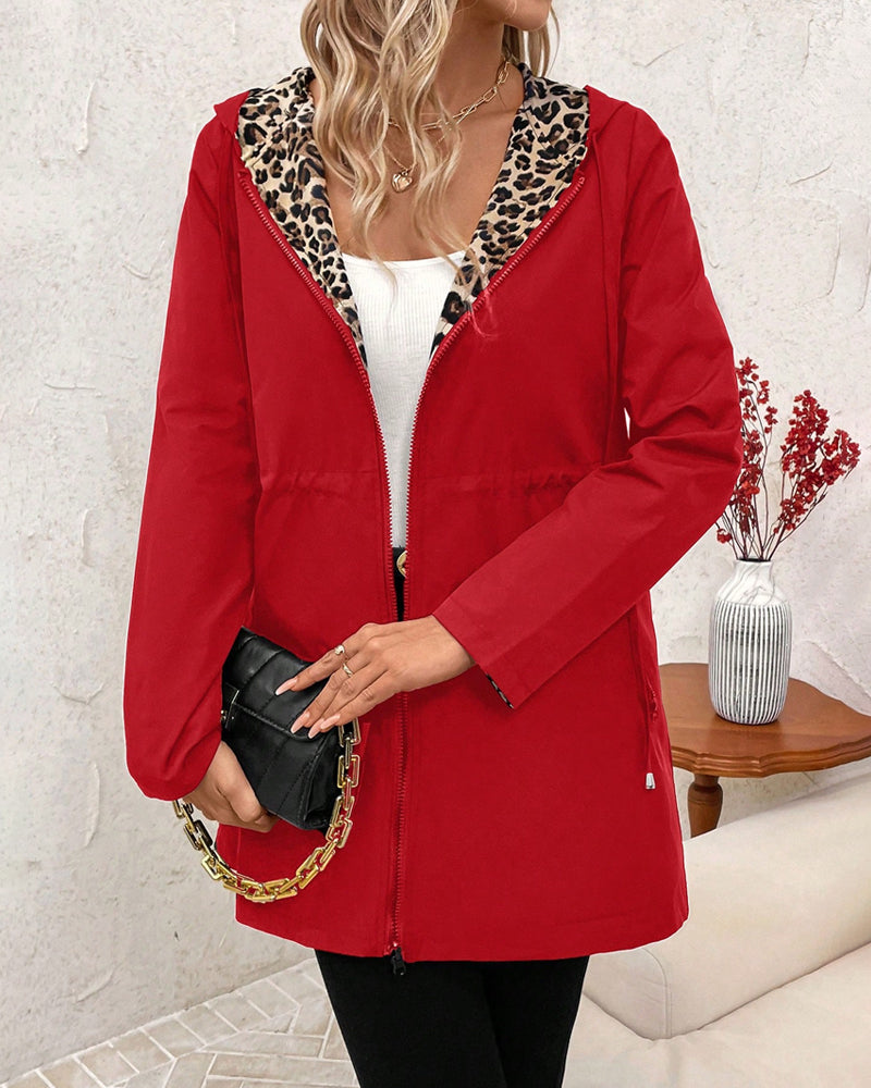 Women's Reversible Hooded Leopard Print Coat