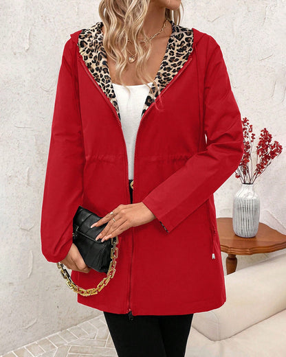 Women's Reversible Hooded Leopard Print Coat