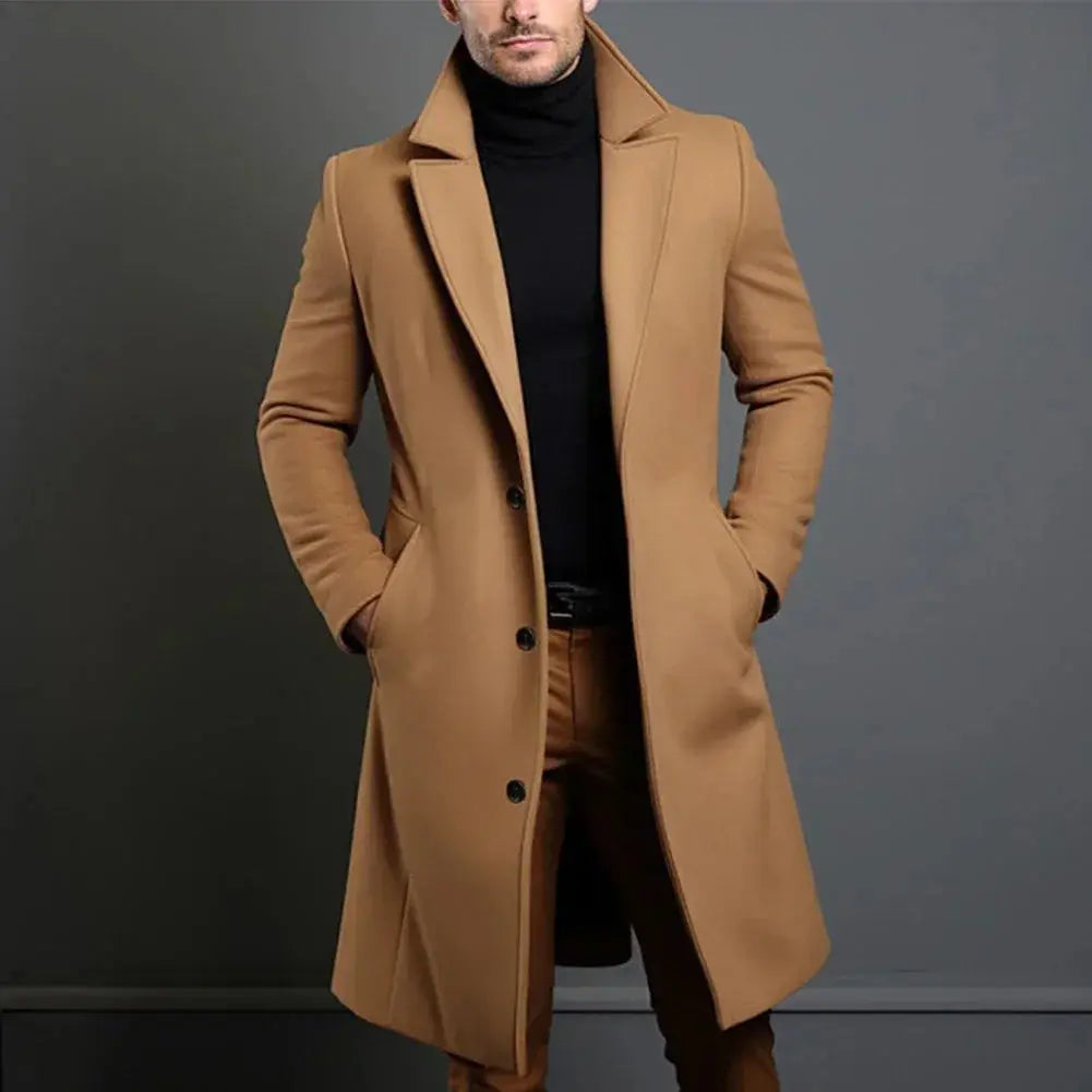 Edison | Men's Slim-Fit Notch Lapel Long Overcoat