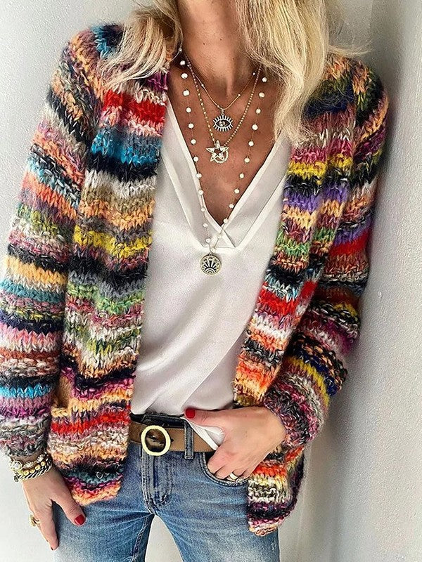Edith | Women's Striped Open Front Knit Cardigan