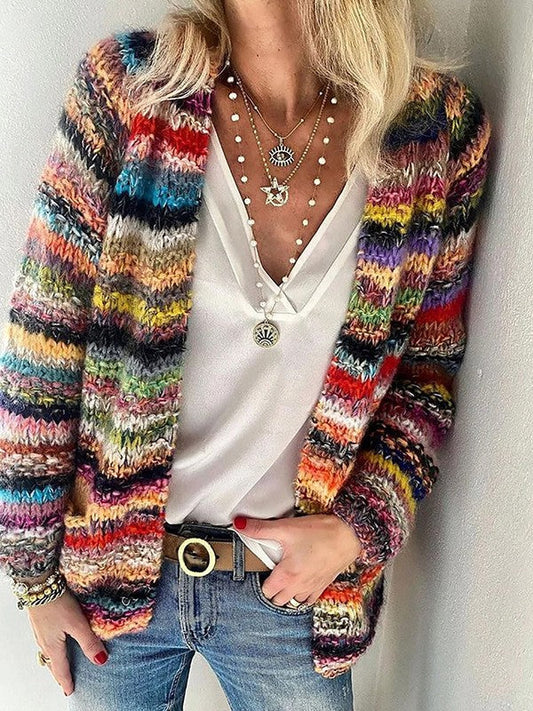 Edith | Women's Striped Open Front Knit Cardigan