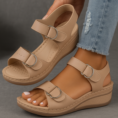 Mikaela | Velcro Strap Wedge-Heel Comfort Sandals