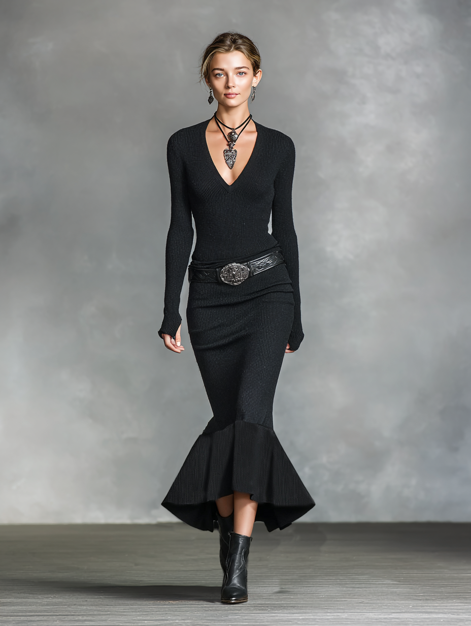 Women's V-Neck Slim Fit Knit Maxi Dress