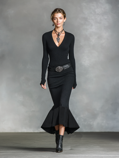 Women's V-Neck Slim Fit Knit Maxi Dress