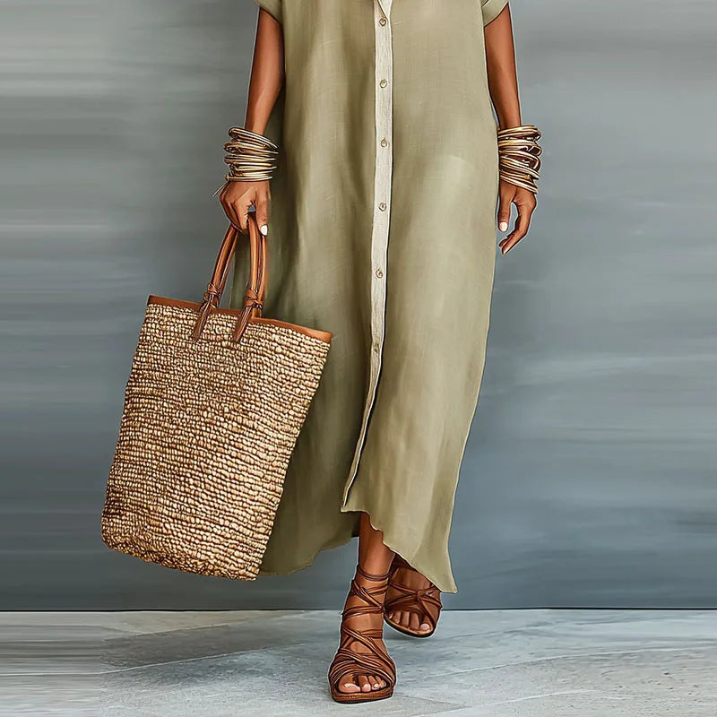 Evelina | Button Up T-Shirt Beach Summer Maxi Dress