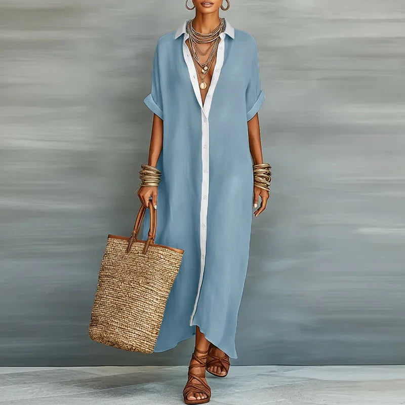 Evelina | Button Up T-Shirt Beach Summer Maxi Dress