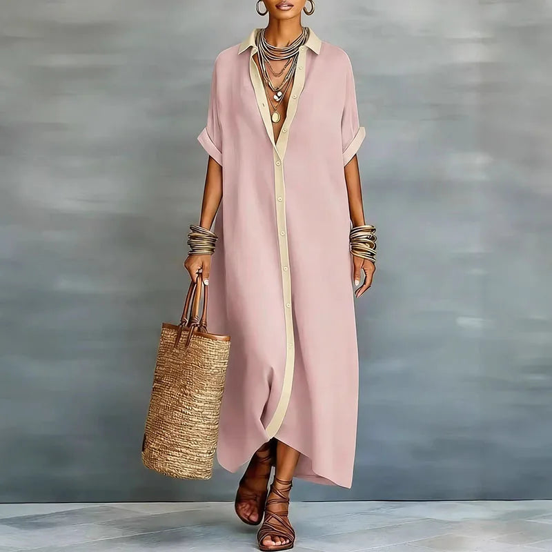 Evelina | Button Up T-Shirt Beach Summer Maxi Dress