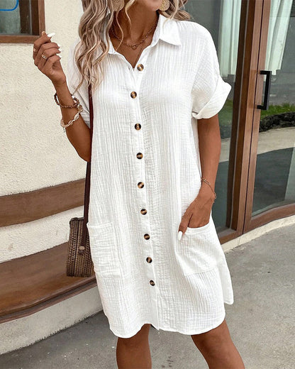 Melissa | V-neck Button Up Summer Linen T-Shirt Mini Dress