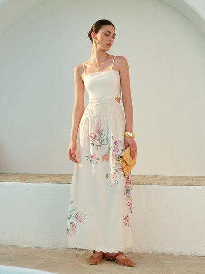 Stacey | Botanical Print Cutout Scallop Maxi Spring Dress