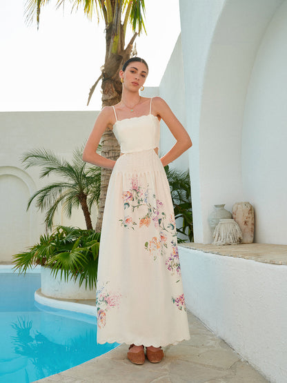 Stacey | Botanical Print Cutout Scallop Maxi Spring Dress