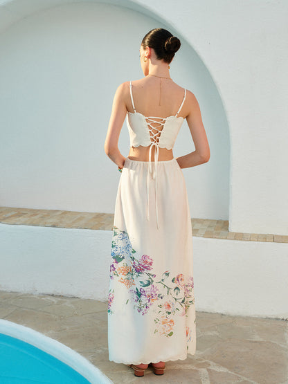 Stacey | Botanical Print Cutout Scallop Maxi Spring Dress