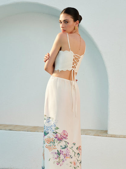 Stacey | Botanical Print Cutout Scallop Maxi Spring Dress