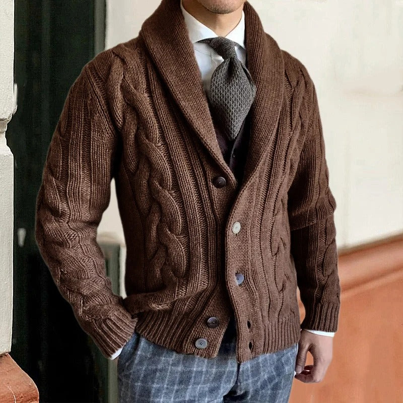 Griffin | Men's Shawl Collar Cable Knit Jumper