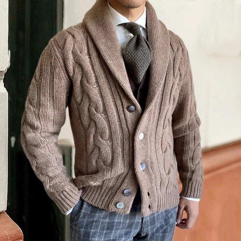 Griffin | Men's Shawl Collar Cable Knit Jumper