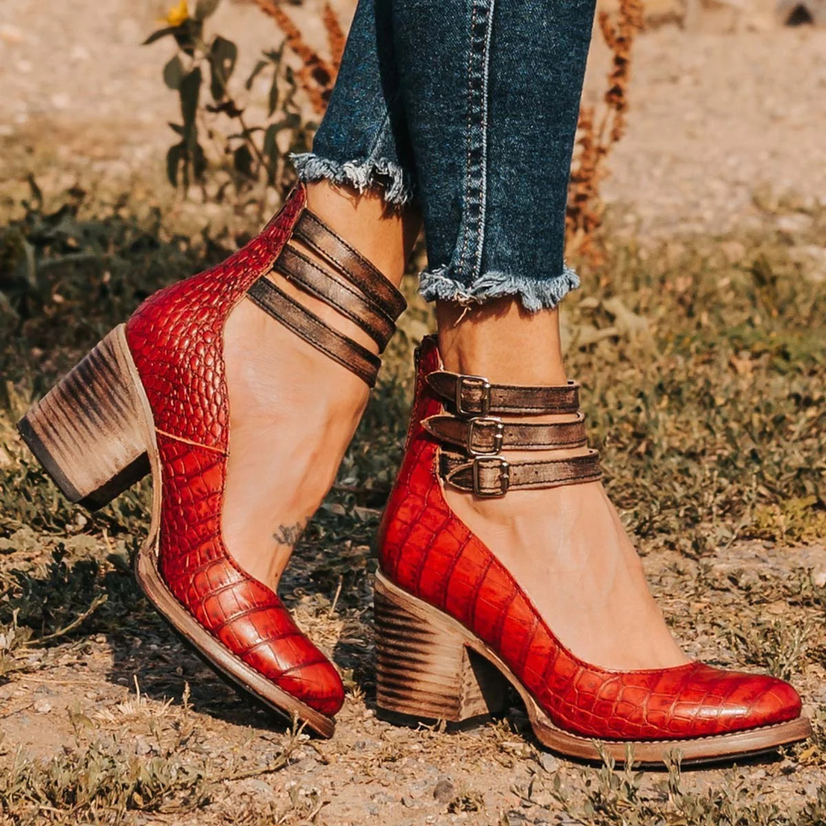 Miranda | Cushioned Triple-Buckle Block-Heel Sandals