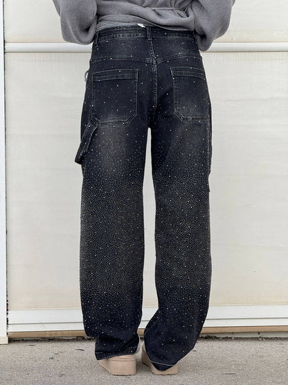 Seraphina | Crystal Embellished High Waisted Straight Leg Jeans