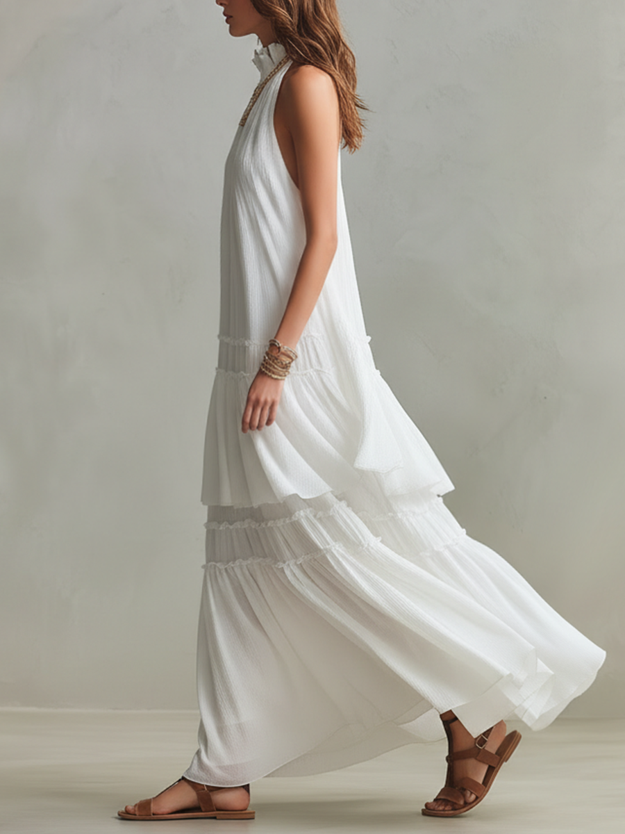 Airy | High Neck Tiered Boho Vacation Maxi Dress
