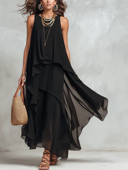 Onyx | Layered Chiffon Boho Vacation Maxi Dress