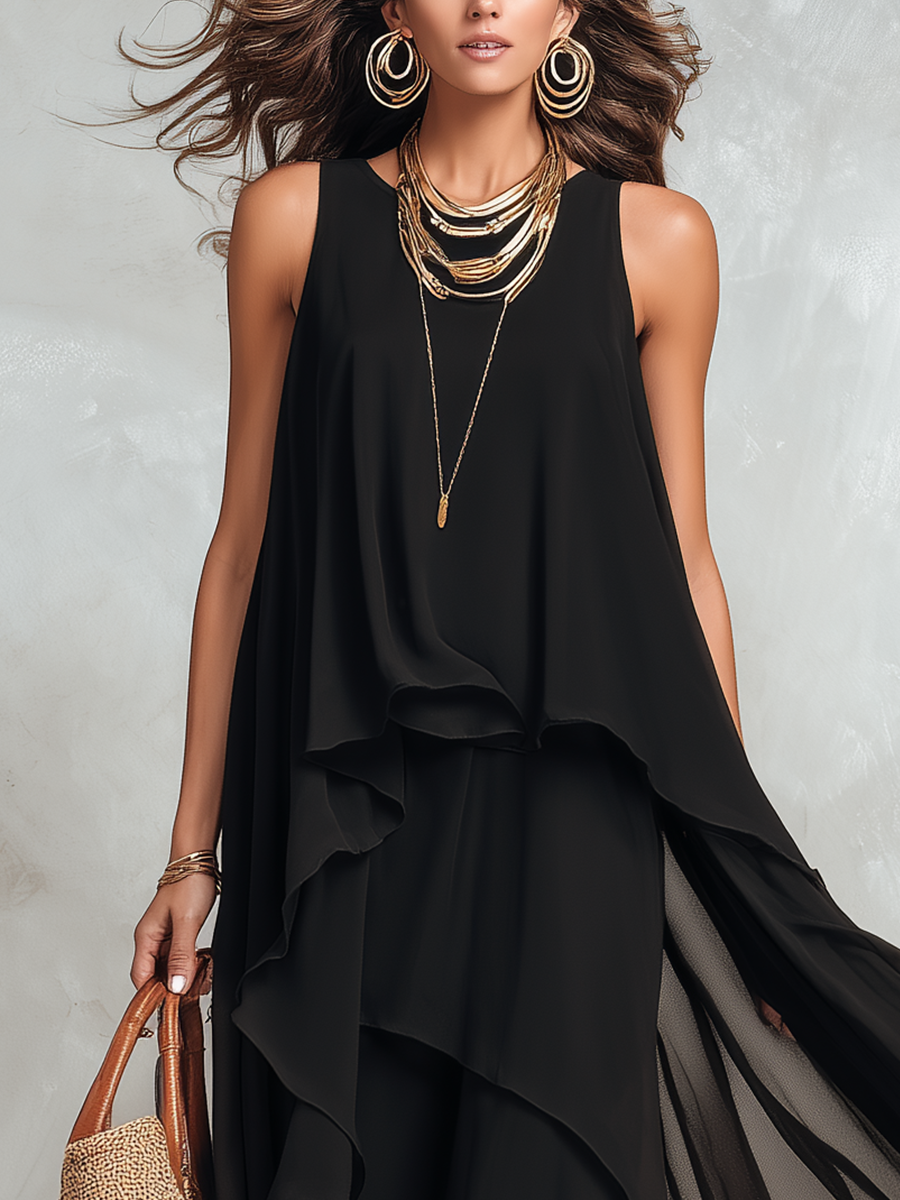 Onyx | Layered Chiffon Boho Vacation Maxi Dress