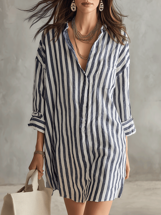 Elegant Oversized Striped Mini Spring Dress