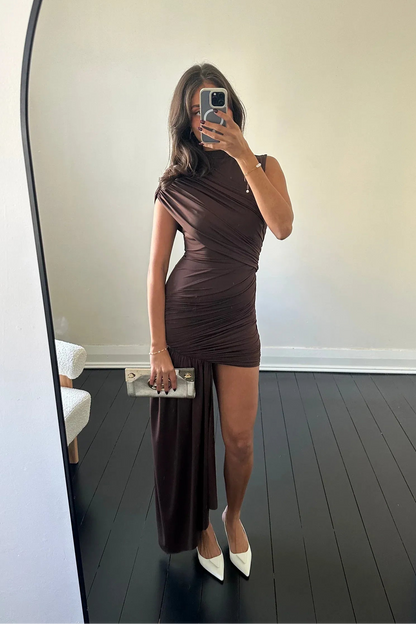 Jen |  Ruched Bodycon Draped Mini Cocktail Dress