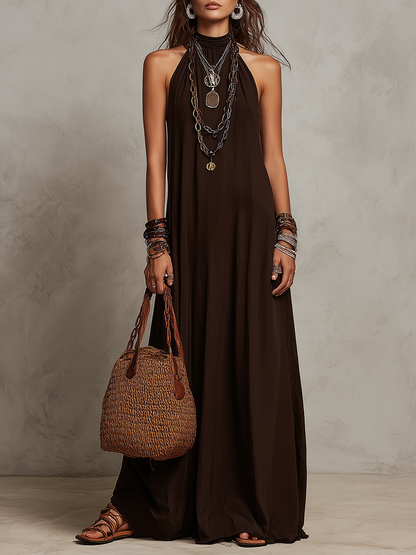 Terra | Halter Neck Linen Vacation Maxi Dress