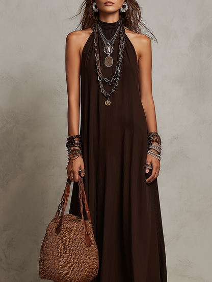 Terra | Halter Neck Linen Vacation Maxi Dress