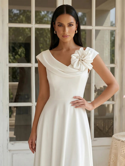 Bloom | Off Shoulder Floral Applique High Low Midi Bridesmaid Dress