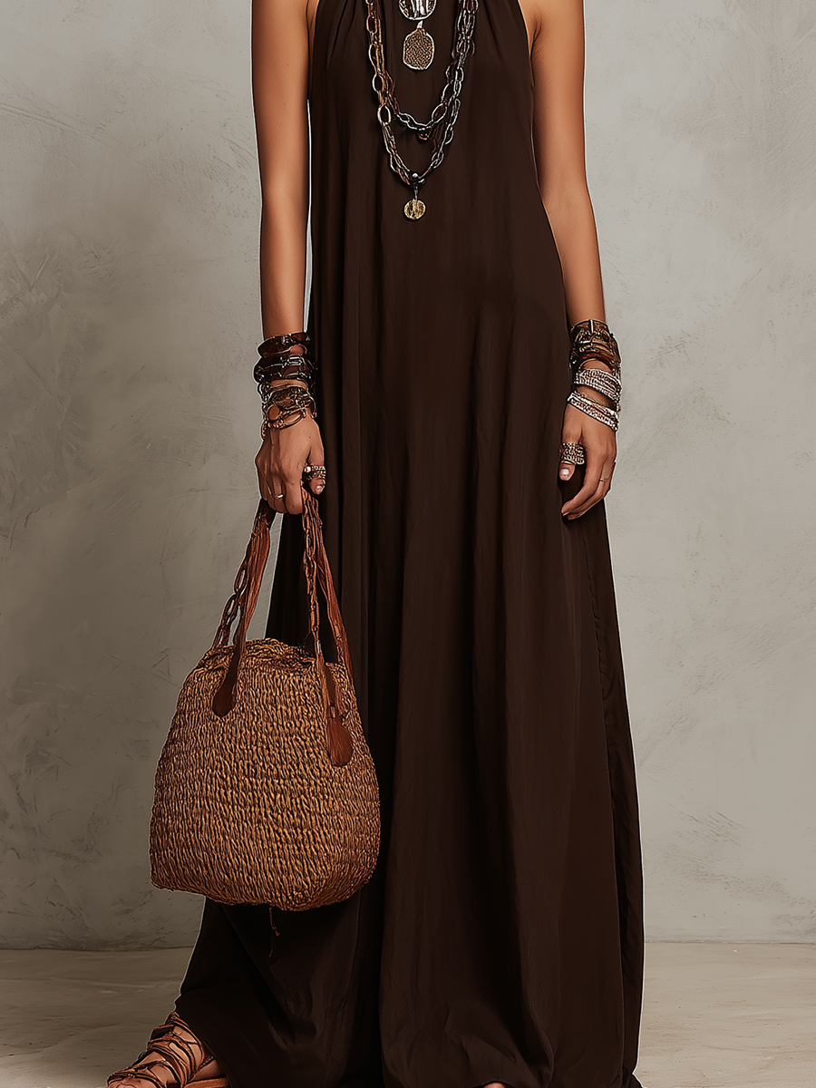 Terra | Halter Neck Linen Vacation Maxi Dress