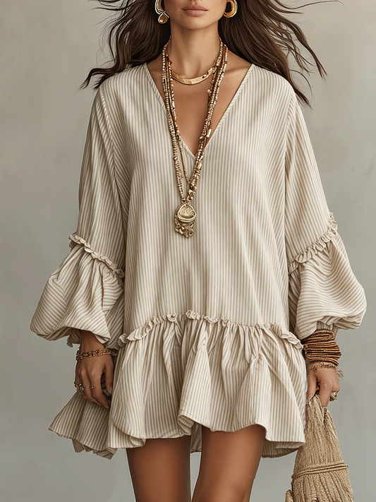 Sany | Striped Ruffle Boho Mini Spring Dress