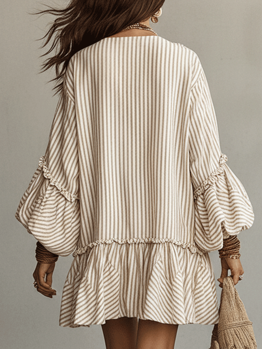 Sany | Striped Ruffle Boho Mini Spring Dress