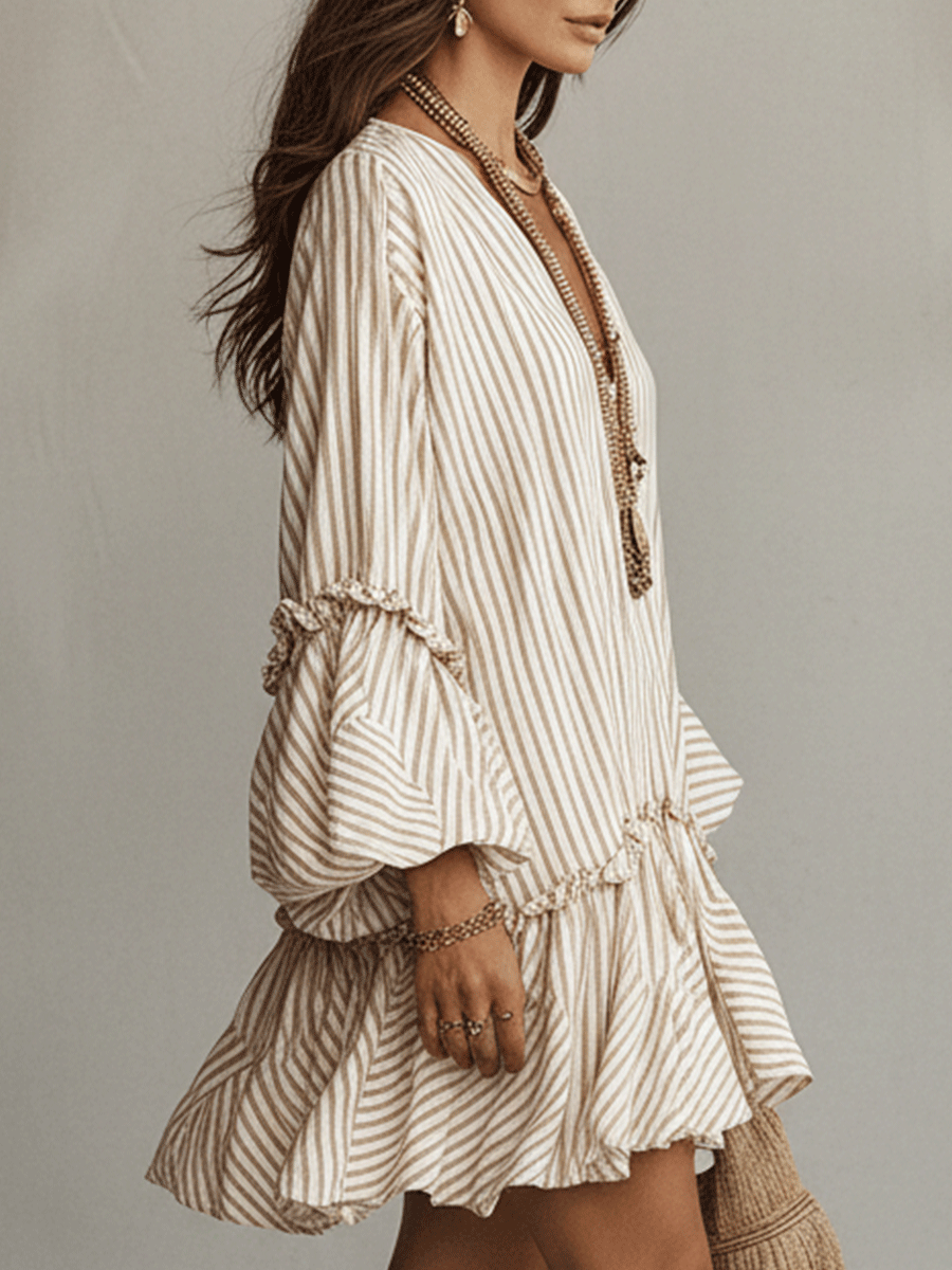 Sany | Striped Ruffle Boho Mini Spring Dress