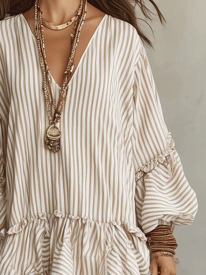 Sany | Striped Ruffle Boho Mini Spring Dress