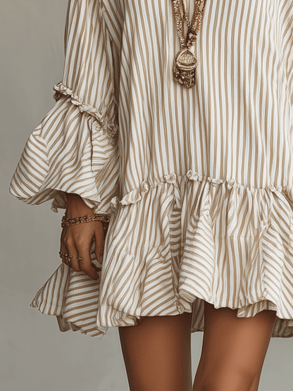 Sany | Striped Ruffle Boho Mini Spring Dress